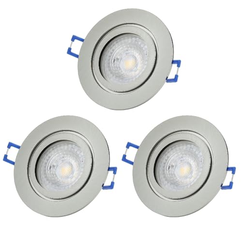 Sweet Led Einbaustrahler Bad Dimmbar,IP44 Aluminium Ø84mm,Feuchtraum Einbauleuchte,Badezimmer,Rund alu,inkl.GU10 7W Warmweiß 530Lm 3000k Warmweiß,Klickverschluß,Einbaurahmen,Einbauspot (Chrom, 3er) von Sweet Led