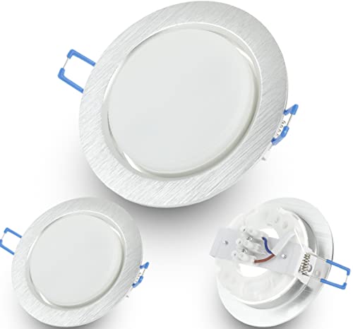 3x LED Einbaustrahler Flach 8,2W GX53 – 750 Lumen, Deckenstrahler 4000K Neutralweiß – 95mm Lochmaß, 108mm Außenmaß – Deckenspots alu-gebürstet – Ultra Slim Deckenleuchte von Sweet Led