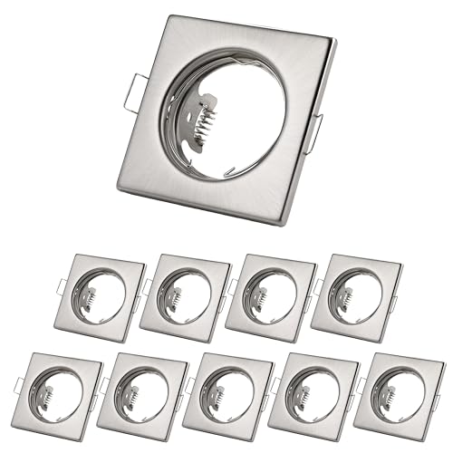 Sweet Led Einbaustrahler eckig 230V - inkl. GU10 Fassung Lochmaß Ø55mm Einbauspots für LED oder Halogen Leuchtmittel Edelstahl gebürstet Farbe – Rahmen 10 Set von Sweet Led