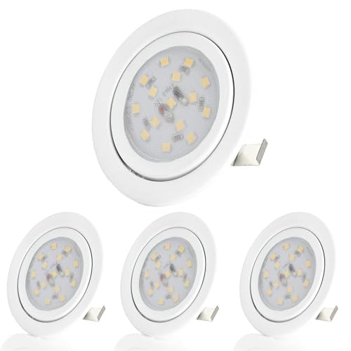 Sweet Led | LED Einbaustrahler 12V Möbel flach, Bohrloch 60-68mm Möbeleinbauleuchte 3W Kaltweiß, G4 Einbauspot LED Spot 12v Spiegelschrank, Unterbauleuchte Küche, Weiß 4er Pack von Sweet Led