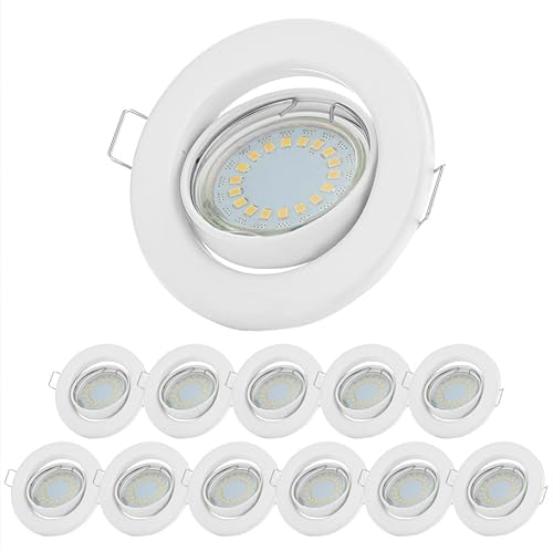 Sweet Led Einbaustrahler 230V Weiß 12er Set – Deckenspots schwenkbar Ø68mm – 5W GU10 warmweiß 3000K – Einbauleuchten mit Keramik-Fassung & austauschbarem Leuchtmittel von Sweet Led