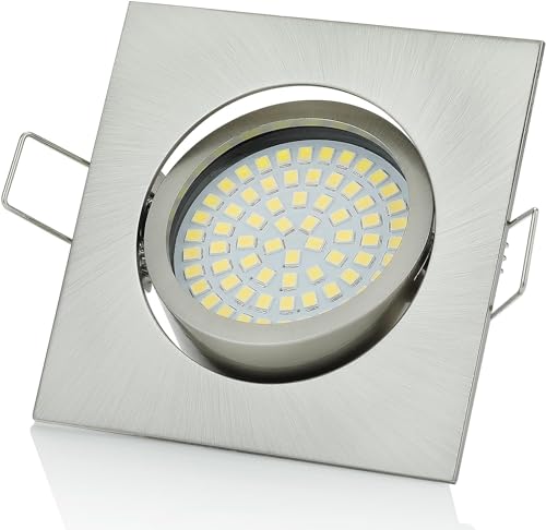 Sweet Led - LED Einbaustrahler 230V dimmbar flach - Deckenspots 5W 420lm - Einbaustrahler dimmbar - LED Spots dimmbar schwenkbar | Eckig - Farbe: Chrom gebürstet, Warmweiß von Sweet Led