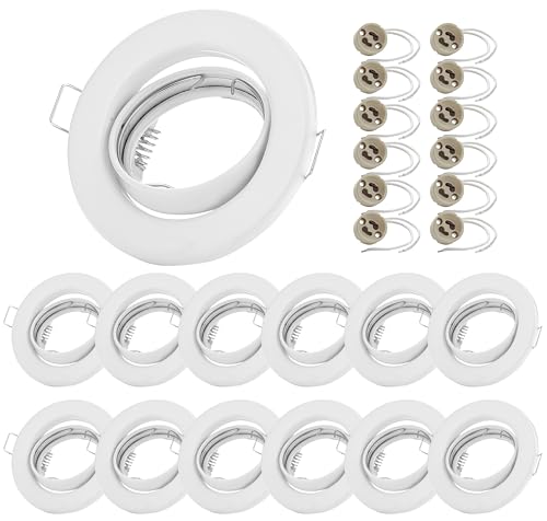 12er Set Einbaustrahler GU10 230V – Schwenkbare Deckenspots Ø68mm Weiß matt – Metall Rahmen inkl. Fassung – Für LED & Halogen – Ohne Leuchtmittel von Sweet Led