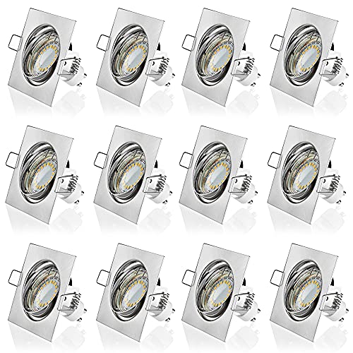 Sweet Led Einbaustrahler 230V 12x Set LED Spot 5W 430Lumen 3000K GU10 Einbaurahmen schwenkbar - Deckenspots LED Einbauleuchten Eckig (chr.geb.-warmweiß) von Sweet Led