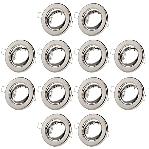 Sweet Led Einbaustrahler GU10 12er Set – Deckenspots schwenkbare 230V, Chrom gebürstet – Einbaurahmen Ø68mm inkl. Fassung, geeignet für LED, Halogen Leuchtmittel von Sweet Led