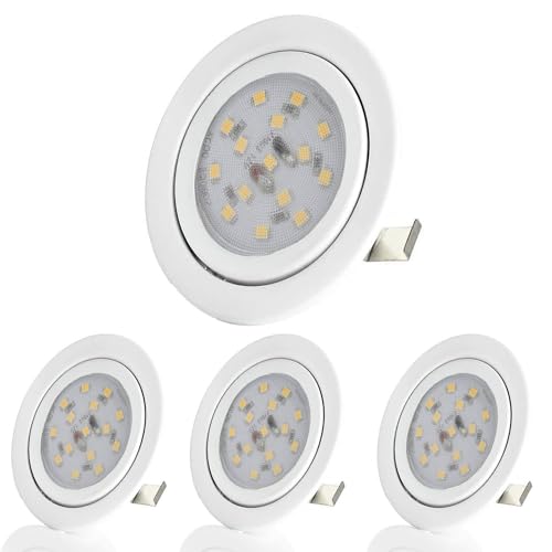 Sweet Led® Flaches Design LED Einbaustrahler Ultra Flach Möbelleuchte | 230V | (4er Pack-Weiß Rahmen - Warmweiß) von Sweet Led