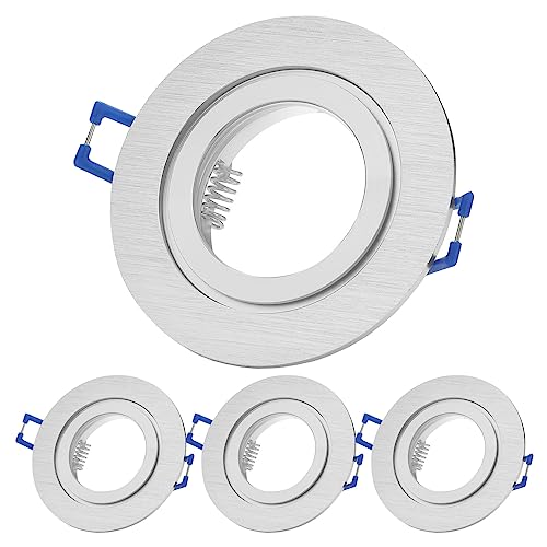 Sweet Led 4x Einbaurahmen inkl. GU10 Fassung 230V IP44 Einbauleuchten-Rahmen Aluminium Einbauspots fürs Bad Möbelleuchten downlight spot – rund, Silber gebürstet von Sweet Led