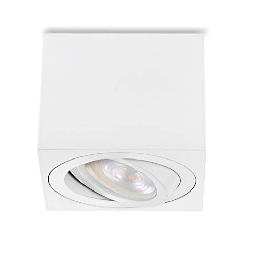 Sweet Led – LED Aufbauspot eckig & flach weiß aus Aluminium – schwenkbare Spots Deckenleuchte 230V mit wechselbarem 5W Modul (warmweiß) – Aufputzlampe für Wohnzimmer, Flur & Küche von Sweet Led
