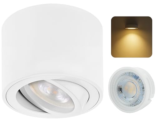 Sweet Led Aufbaustrahler flach weiß matt Aufbauspot aus Aluminium Deckenspots inkl. wechselbarem 5W LED Modul Aufbauleuchte schwenkbar Deckenleuchte rund 230V Aufputz Strahler warmweiß von Sweet Led