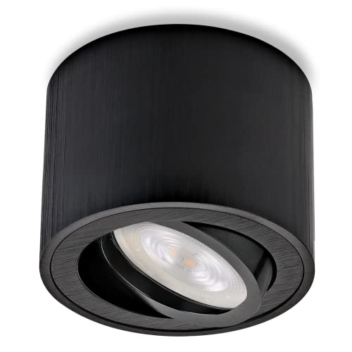 Sweet Led Aufbaustrahler dimmbar schwarz flach Aufbauspots aus Aluminium Deckenspots wechselbarem 5W Modul Aufbauleuchte schwenkbar Deckenleuchte rund Aufputz Strahler kaltweiß 230V von Sweet Led