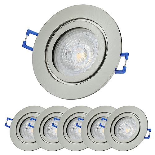 Sweet Led Einbaustrahler Bad Aluminium IP44 Einbauspots GU10 7W deckenspots Warmweiß Badezimmer Einbauleuchte Klickverschluß Feuchtraum Einbaurahmen Decken spot chrom gebürstet 6er Pack von Sweet Led