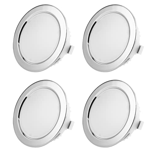 Sweet Led Möbel Einbaustrahler IP44 Einbauleuchte 230V 3,5W Warmweiß Möbeleinbauleuchte, G4 Badleuchte Einbauspot Spiegelschrank Feuchtraumleuchte, unterbauleuchte Küche, Chrom farbig 4er Pack von Sweet Led