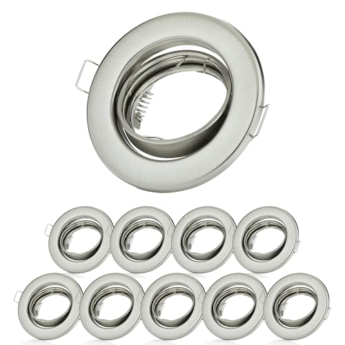 Sweet Led Einbaustrahler GU10 aus Metall – 10er Set - Einbaurahmen chrom gebürstet 230V Einbauleuchten inkl. GU 10 Fassungen – Deckenspot schwenkbar – Einbauspots für LED oder Halogen – Spot rund von Sweet Led