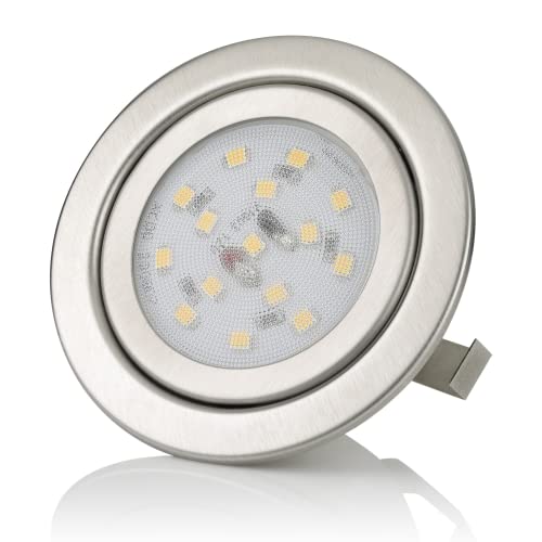 Sweet Led Möbel Einbaustrahler 12V flach, Einbauleuchte 3W Warmweiß, Möbeleinbauleuchte aus Metall, G4 Einbauspot Spiegelschrank, unterbauleuchte Küche, Chrom gebürstet von Sweet Led