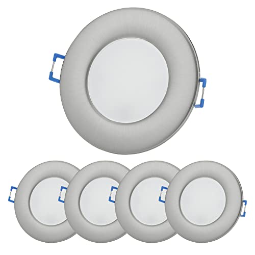 Sweet Led 5er Set LED Einbaustrahler 230V IP44 Dimmbar – Flach 6,5W Spots 3000K Warmweiß – 580lm – Deckenspots Ø68mm – Badezimmer Küche Feuchtraum geeignet von Sweet Led
