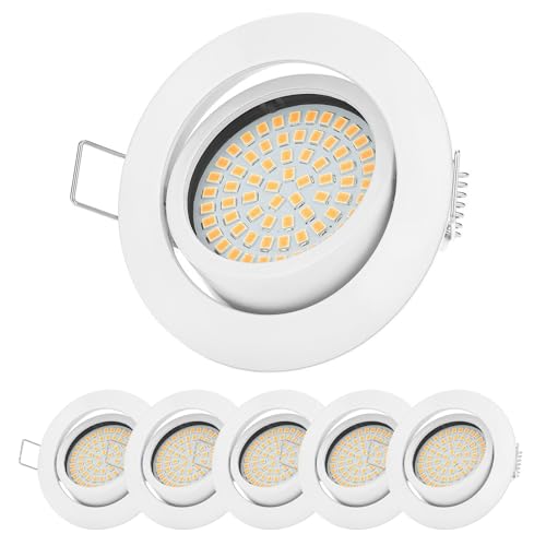 Sweet Led ǁ 6er Einbaustrahler flach aus Metall - LED, 230V, 330 Lumen - 3,5W - Schwenkbar, Rund, Lochmaß Ø 75mm, Einbautiefe 28,5mm - Weiß, Kaltweiß von Sweet Led