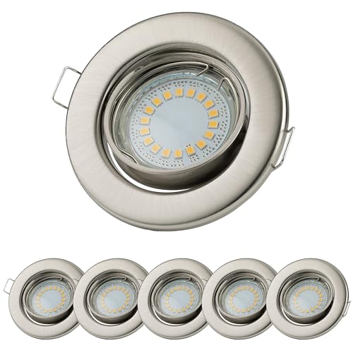 Sweet Led Set 6 x GU10 Einbaustrahler LED, 230V, 5W, Schwenkbar, Rund, Chrom gebürstet, Warmweiß von Sweet Led