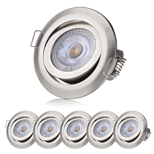 Sweet Led Einbaustrahler 3-Step-Dimming deckenspots flach 5W 230V Decken Einbauleuchte 3 Stufen dimmbar Einbauspots schwenkbar spots chrom-nickel farbig rund warmweiß einbau 6 stück von sweet-led