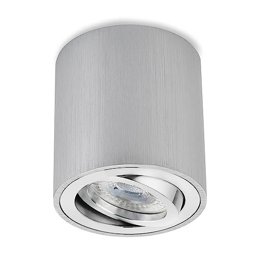 Sweet Led Aufbaustrahler GU10 dimmbar aus Aluminium - Deckenspots 7W 3000K Strahler warmweiß 230V - Aufbauspot in Rund - Deckenleuchte alu gebürstet – Aufputz Spot schwenkbar von Sweet Led