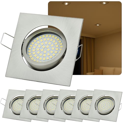 6x LED Einbaustrahler Eckig 230V Flach Dimmbar (5W 420lumen) – Schwenkbare Deckenspots Warmweiß 3000K – Deckenstrahler LED für Küche & Wohnzimmer von Sweet Led
