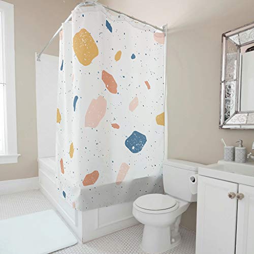 Sweet Luck Terrazzo Duschvorhang Anti-Schimmel Wasserdicht Waschbar Stoff Duschvorhänge Polyester Textil Shower Curtain mit Duschvorhängeringen für Badezimmer White 150x180cm von Sweet Luck