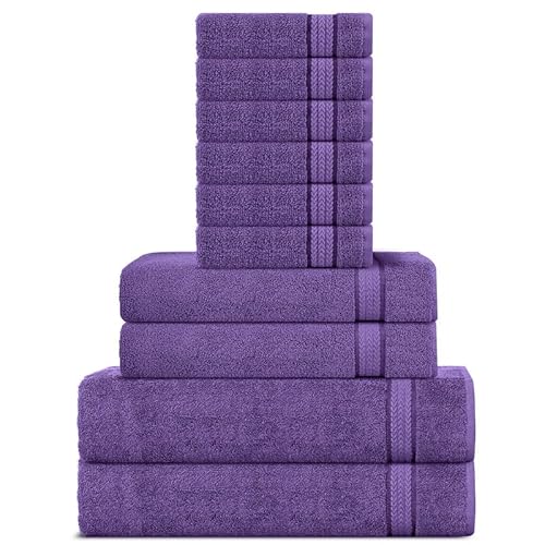 Sweet Needle Handtuch-Set aus 600 g/m² superweicher Baumwolle, Pfaume - 2 Badetücher, 2 Handtücher und 6 Handtücher - doppellagig, saugfähig und weich für Bad-Accessoires (10 Stück) von Sweet Needle