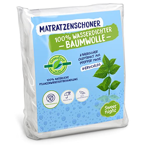 SWEET NIGHT Sweetnight - Greenfirst Matratzenschoner 80x190/200 cm | Pflanzenbehandlung | wasserdichte und Anti-Staubmilben-Matratzenauflage | 100% Baumwollvlies | Leise und atmungsaktiv von SWEET NIGHT