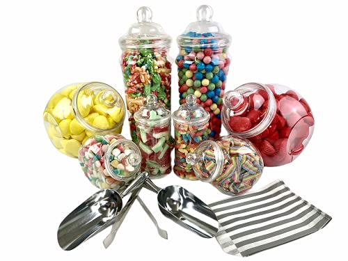 Vintage Viktorianische Pick & Mix Polka Dot Süßigkeiten Buffet Kit - 8 Plastikbehälter & 100 Silber Beutel von Sweet Tree Celebrations