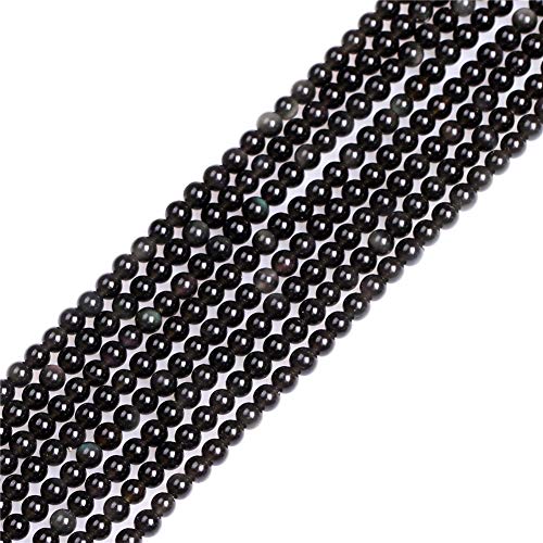 Sweet & Happy Girl's store 4mm runde Edelstein-schwarzer Obsidian Perlen Strang 15 Zoll Schmuckherstellung Perlen von GEM-INSIDE CREATE YOUR OWN FASHION