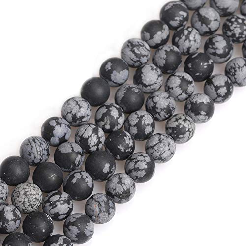 Sweet & Happy Girl's Store SHGbeads Schneeflocken-Obsidian-Jaspis, Halbedelstein, rund, lose Perlen für Schmuckherstellung, DIY, Handarbeit, Bastelbedarf, 8 mm, matt, schwarz, 38,1 cm von GEM-INSIDE CREATE YOUR OWN FASHION