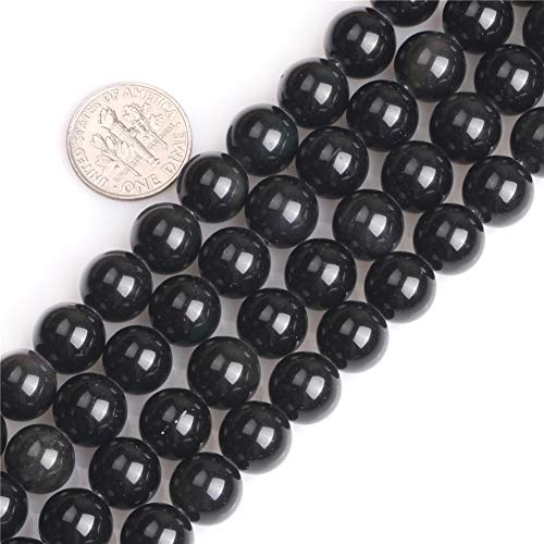 SHGbeads schwarzer Obsidian, natürliche Edelsteine, lose Perlen für Schmuckherstellung, rund, 10 mm, großes Loch, 1,5 - 2 mm, 38,1 cm von GEM-INSIDE CREATE YOUR OWN FASHION