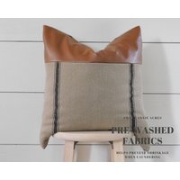 Abstand | Getreidesack Kissenbezug Mit Kunstleder Akzent Futtersack Kissen Landhaus Schwarz 3-Streifen Brauner Stoff Abstand | Getreidesack Kissenbezug Mit Kunstleder Akzent Futtersack Kissen Landhaus Schwarz 3-Streifen Brauner Stoff von SweetAnnieAcres