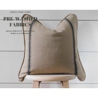 Abstand | Paspelrand Getreidesack Gestreifter Kissenbezug Landhaus Futtersack Kissen Doppel-Schwarze 3-Streifen Brauner Stoff Abstand | Paspelrand Getreidesack Gestreifter Kissenbezug Landhaus Futtersack Kissen Doppel-Schwarze 3-Streifen Brauner Stoff von SweetAnnieAcres