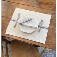 Blau Beige Tischset Vom Bauernhof | Getreidesack Platzset Stoff Beige 3 Streifen von SweetAnnieAcres