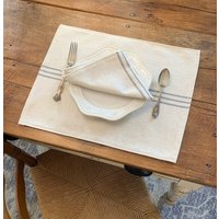 Blau Beige Tischset Vom Bauernhof | Getreidesack Platzset Stoff Beige 9 Streifen von SweetAnnieAcres