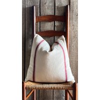 Getreidesack Streifen Kissenbezug | Landhaus Burgund 3-Streifen-Vorderseite Rückseite Fest Beige Reißverschluss Getreidesack Streifen Kissenbezug | Landhaus Burgund 3-Streifen-Vorderseite Rückseite Fest Beige Reißverschluss von SweetAnnieAcres