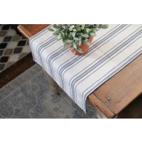 Tischläufer/Beige Getreidesack Stoff/Blau 12 Streifen/17" Breit von SweetAnnieAcres