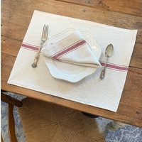 Weinrot Beige Tischset | Getreidesack Platzset Stoff 3 Streifen von SweetAnnieAcres