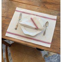 Weinrot Beige Tischset | Getreidesack Platzset Stoff 3 Streifen von SweetAnnieAcres