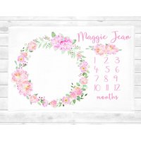 Baby Mädchen Meilenstein Decke, Blumenkranz Monatsdecke, Decke Babydecke Monatliche von SweetBabyDays