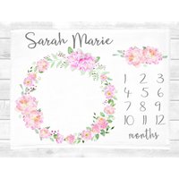 Baby Mädchen Meilenstein Decke, Blumenkranz Monatsdecke, Decke Babydecke Monatliche von SweetBabyDays