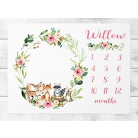 Baby Mädchen Meilenstein Decke, Floral Wald Monat Tiere Personalisierte Baby-Decke, Baby-Dusche-Geschenk Baby Mädchen Meilenstein Decke, Floral Wald Monat Tiere Personalisierte Baby-Decke, Baby-Dusche-Geschenk von SweetBabyDays