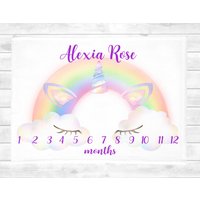 Baby Meilenstein Decke Einhorn/Monatliches Wachstum Tracker Personalisierte Babydecke Mädchen Regenbogen Benutzerdefinierte Swaddle Empfangende von SweetBabyDays