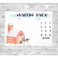 Bauernhof Meilenstein Decke Junge Baby Monat Baby-Dusche-Geschenk Wachstum Personalisierte Scheune Kuh Bauernhof Meilenstein Decke Junge Baby Monat Baby-Dusche-Geschenk Wachstum Personalisierte Scheune Kuh von SweetBabyDays