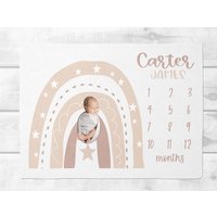 Boho Regenbogen Meilenstein Decke Junge -Neutral Baby -Baby Wachstums Tracker -Modernes Shower Geschenk -Monatliche Babydecke von SweetBabyDays