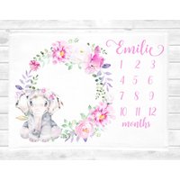Elefant-Baby-Mädchen-Meilenstein-Decke-Baby-Mädchen-Geschenk-Baby-Monat-Decke-Wachstumsdecke-Personalisierte Baby-Decke-Blumenkranz-Decke Elefant-Baby-Mädchen-Meilenstein-Decke-Baby-Mädchen-Geschenk-Baby-Monat-Decke-Wachstumsdecke-Personalisierte Baby-Decke-Blumenkranz-Decke von SweetBabyDays