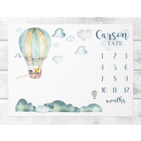 Heißluftballon Meilenstein Decke Junge - Personalisierte Babydecke Baby Boy Wachstum Tracker, Neugeborenen Foto Requisite, Geschenk Heißluftballon Meilenstein Decke Junge - Personalisierte Babydecke Baby Boy Wachstum Tracker, Neugeborenen Foto Requisite, Geschenk von SweetBabyDays