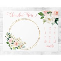 Personalisierte Baby-Mädchen-Decke - Blush Floral Meilenstein-Decke Mit Schmetterlingen, Personalisierte Baby-Dusche-Geschenk, Neugeborenen Photo Personalisierte Baby-Mädchen-Decke - Blush Floral Meilenstein-Decke Mit Schmetterlingen, Personalisierte Baby-Dusche-Geschenk, Neugeborenen Photo von SweetBabyDays