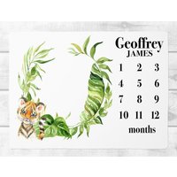 Tiger Meilenstein Decke, Meilenstein-Decke Für Baby Mit Dschungel-Blättern, Personalisierte Baby-Decke Jungen-Geschenk Zur Geburt - Monatliche Fotos Tiger Meilenstein Decke, Meilenstein-Decke Für Baby Mit Dschungel-Blättern, Personalisierte Baby-Decke Jungen-Geschenk Zur Geburt - Monatliche Fotos von SweetBabyDays