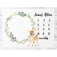 Wald Hirsch Baby Meilenstein Decke, Junge Monat Decke Monatliche Babydecke Boy Geschenke von SweetBabyDays